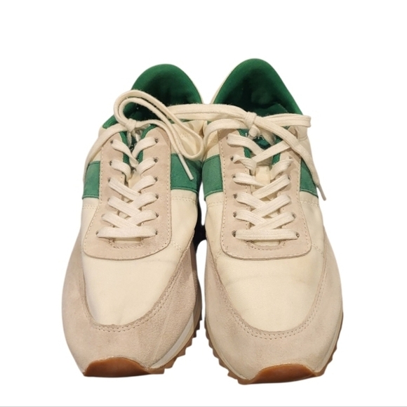 J Crew Retro Suede Leather Sneakers Trainers Green & White Size 8 - Picture 2 of 11